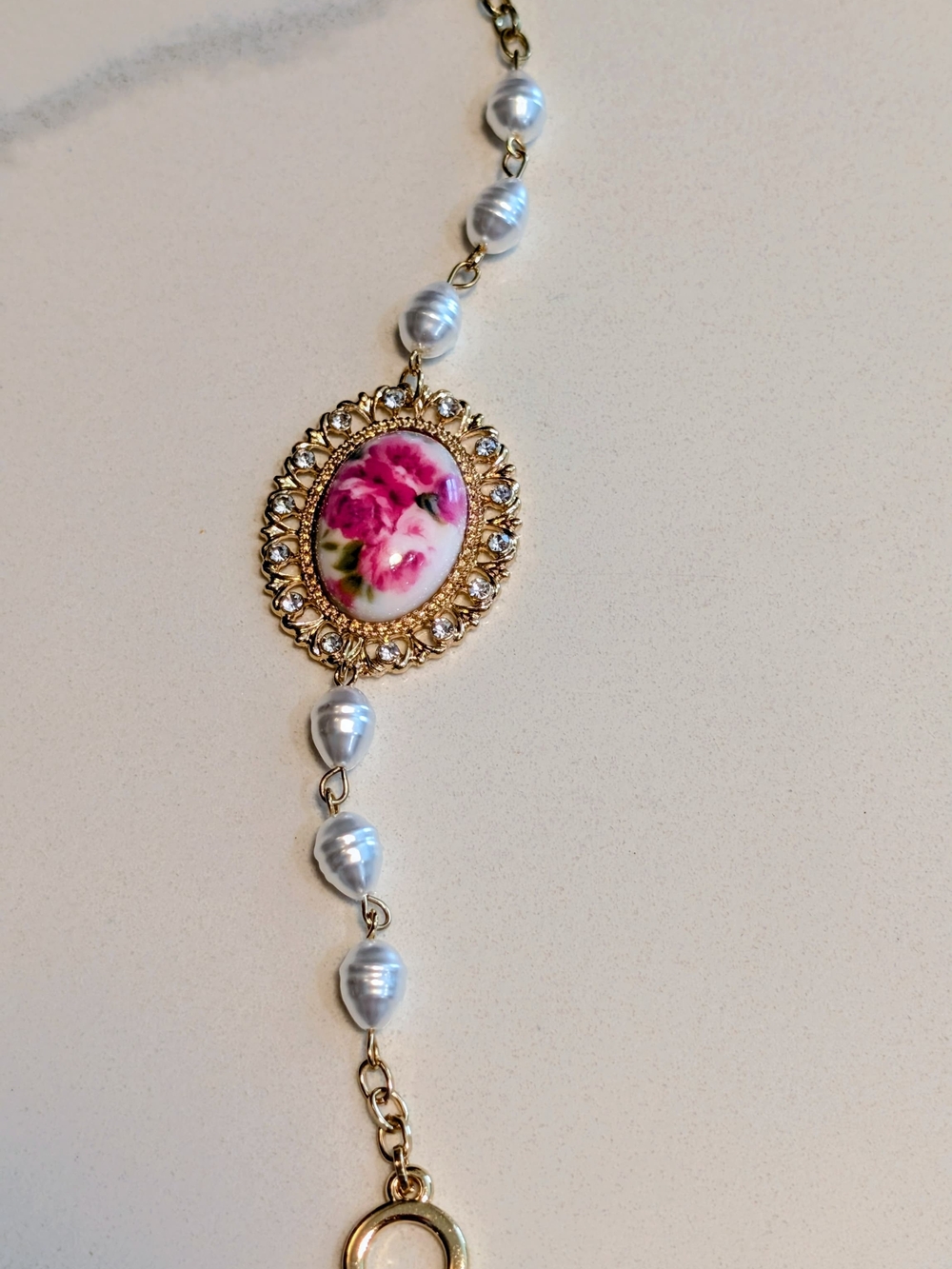 Victorian Rose Gold - Tone Pearl Necklace Earrings Bracelet Jewelry Set - Picture 5 of 8